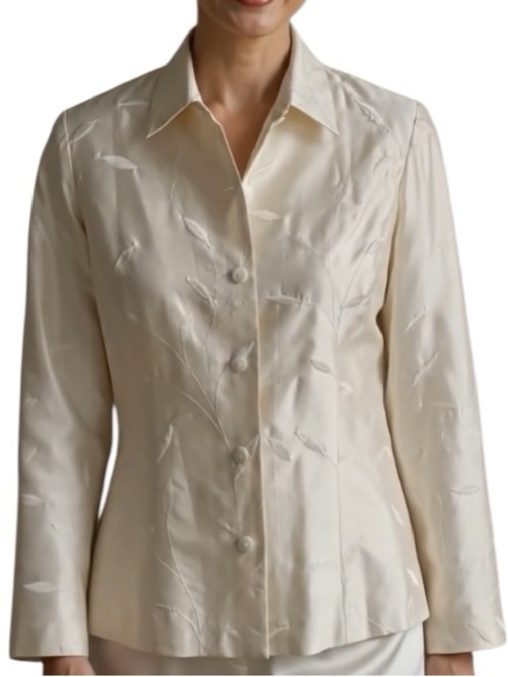 Silkland Jacket Event Blazer Jacquard Dipioni Classic Chic Feminine VTG Cream 4